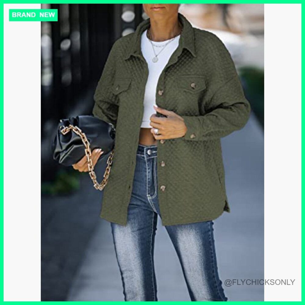 Polyester Blend Shacket Jacket with Button Closur… - image 3